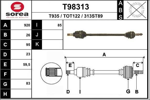 EAI T98313 - Приводной вал autospares.lv