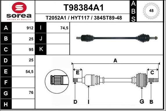 EAI T98384A1 - Приводной вал autospares.lv