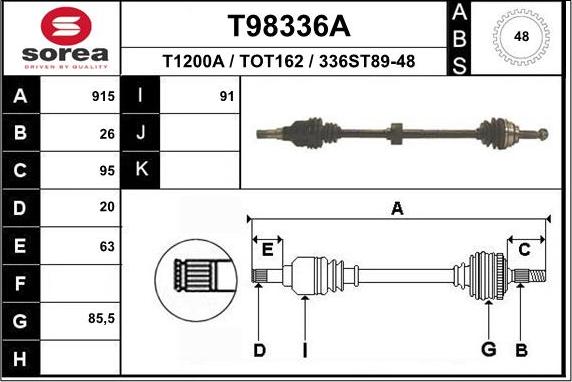 EAI T98336A - Приводной вал autospares.lv