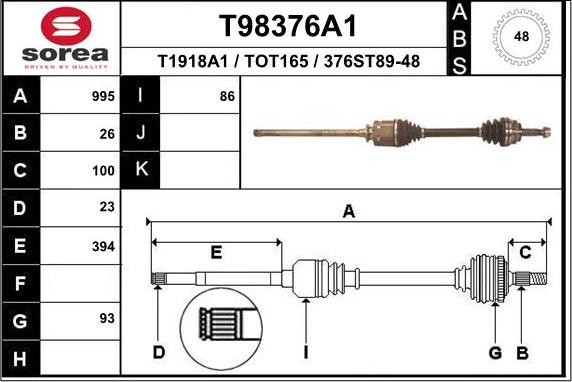 EAI T98376A1 - Приводной вал autospares.lv