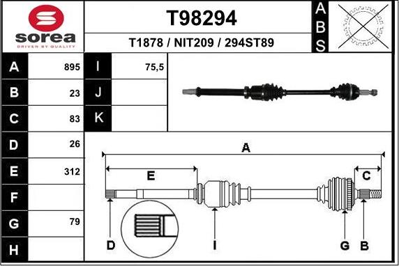 EAI T98294 - Приводной вал autospares.lv