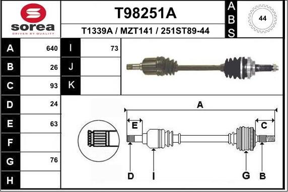 EAI T98251A - Приводной вал autospares.lv