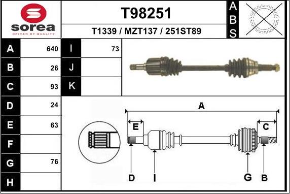 EAI T98251 - Приводной вал autospares.lv