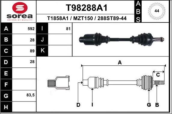 EAI T98288A1 - Приводной вал autospares.lv