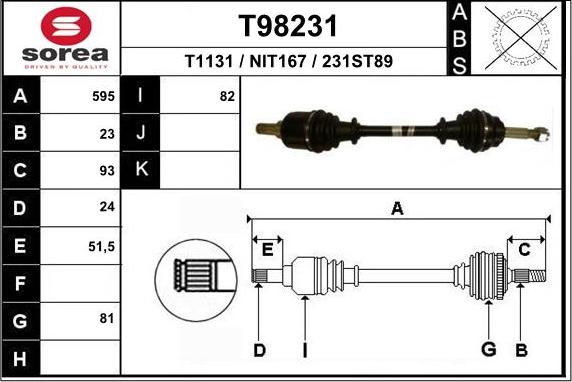 EAI T98231 - Приводной вал autospares.lv