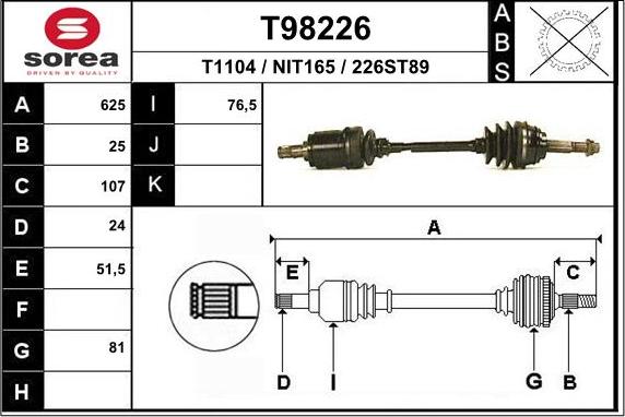 EAI T98226 - Приводной вал autospares.lv