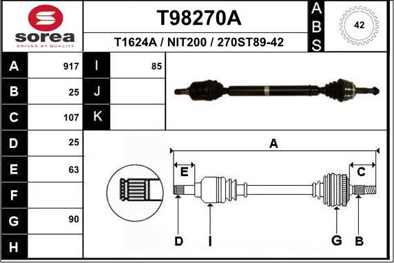 EAI T98270A - Приводной вал autospares.lv