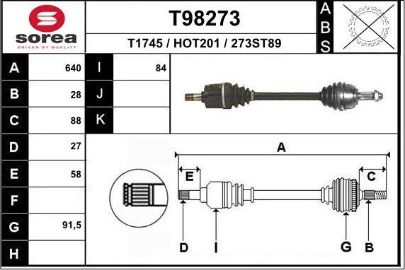 EAI T98273 - Приводной вал autospares.lv