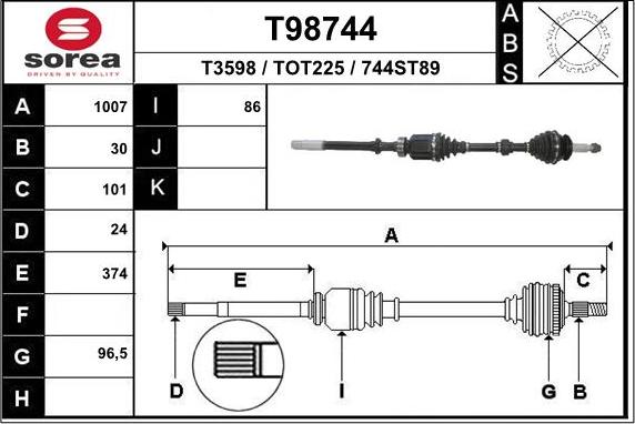 EAI T98744 - Приводной вал autospares.lv