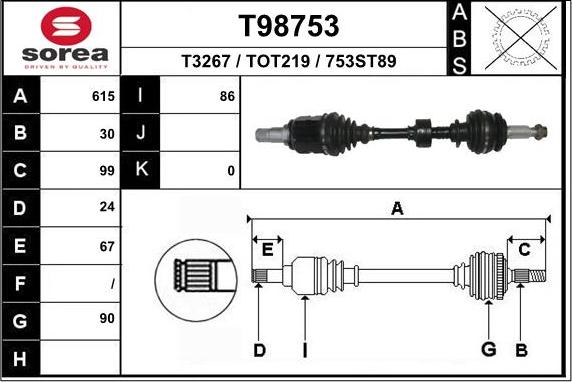 EAI T98753 - Приводной вал autospares.lv