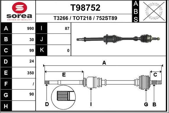 EAI T98752 - Приводной вал autospares.lv