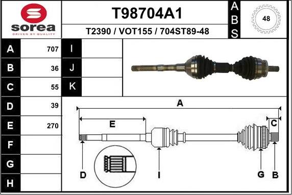 EAI T98704A1 - Приводной вал autospares.lv