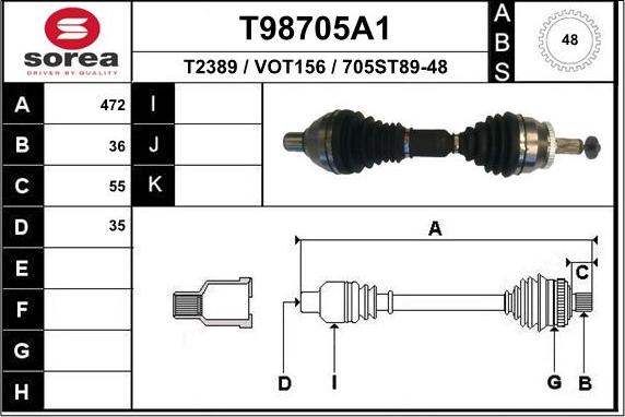 EAI T98705A1 - Приводной вал autospares.lv