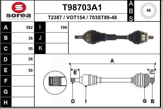 EAI T98703A1 - Приводной вал autospares.lv