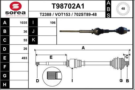 EAI T98702A1 - Приводной вал autospares.lv