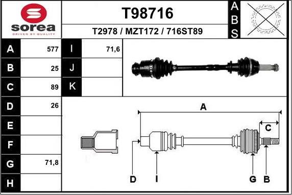 EAI T98716 - Приводной вал autospares.lv