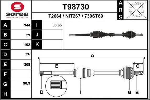 EAI T98730 - Приводной вал autospares.lv