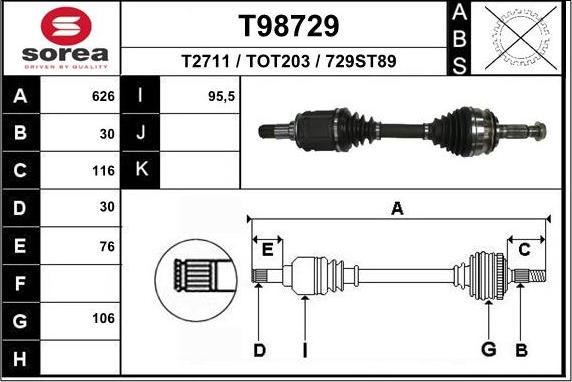 EAI T98729 - Приводной вал autospares.lv