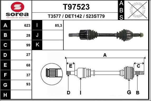 EAI T97523 - Приводной вал autospares.lv