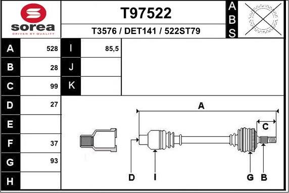 EAI T97522 - Приводной вал autospares.lv