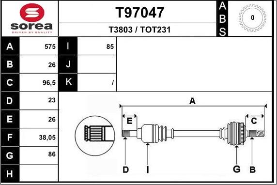 EAI T97047 - Приводной вал autospares.lv