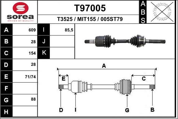 EAI T97005 - Приводной вал autospares.lv