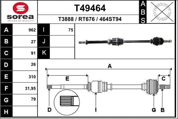 EAI T49464 - Приводной вал autospares.lv