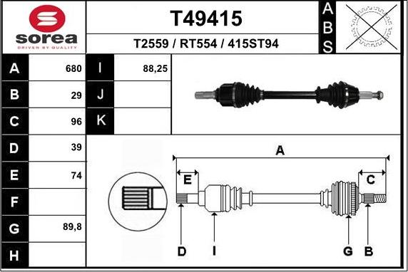 EAI T49415 - Приводной вал autospares.lv