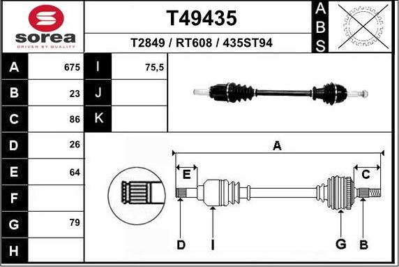 EAI T49435 - Приводной вал autospares.lv