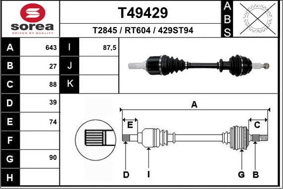 EAI T49429 - Приводной вал autospares.lv