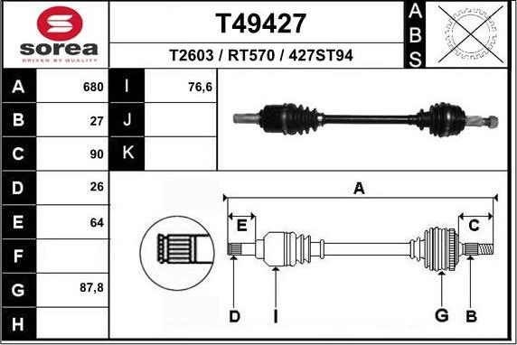 EAI T49427 - Приводной вал autospares.lv