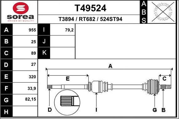 EAI T49524 - Приводной вал autospares.lv