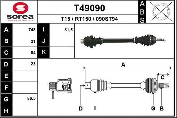 EAI T49090 - Приводной вал autospares.lv