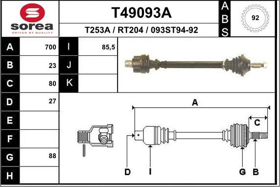 EAI T49093A - Приводной вал autospares.lv