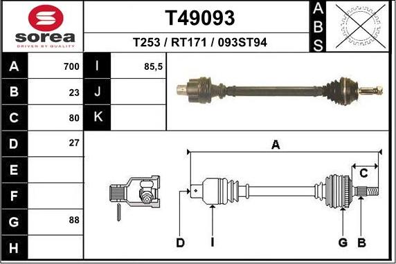 EAI T49093 - Приводной вал autospares.lv