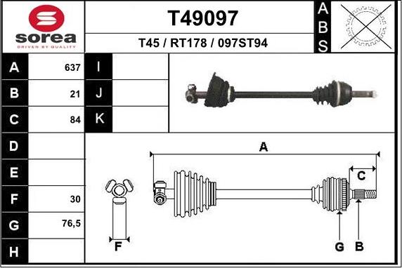 EAI T49097 - Приводной вал autospares.lv