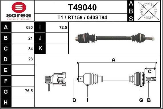 EAI T49040 - Приводной вал autospares.lv