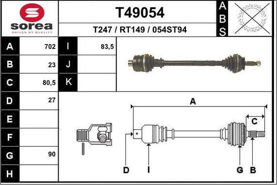 EAI T49054 - Приводной вал autospares.lv