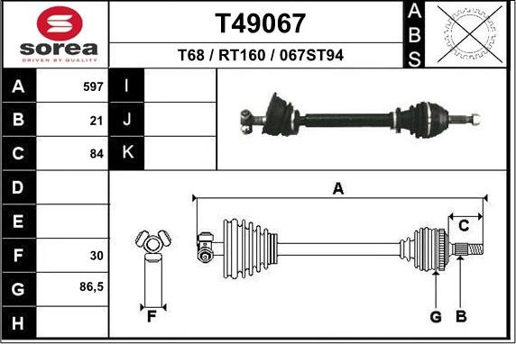 EAI T49067 - Приводной вал autospares.lv