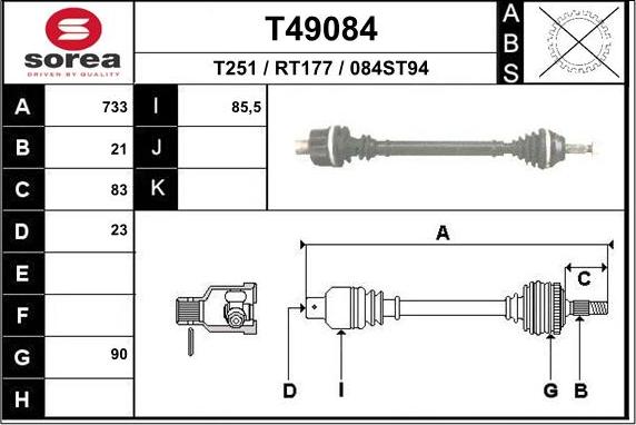 EAI T49084 - Приводной вал autospares.lv