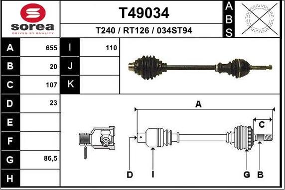 EAI T49034 - Приводной вал autospares.lv