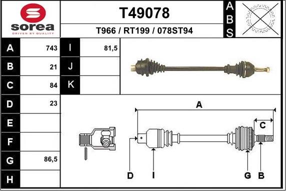 EAI T49078 - Приводной вал autospares.lv