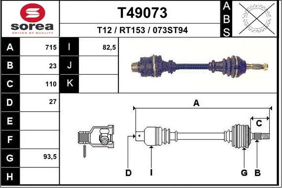 EAI T49073 - Приводной вал autospares.lv