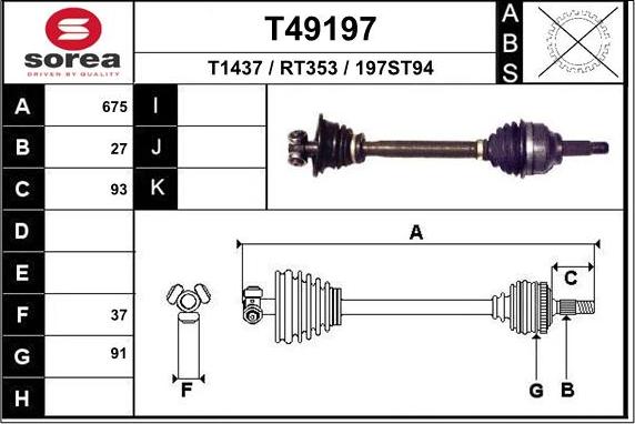 EAI T49197 - Приводной вал autospares.lv