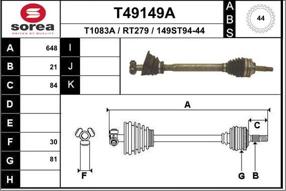 EAI T49149A - Приводной вал autospares.lv