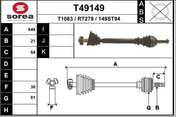 EAI T49149 - Приводной вал autospares.lv