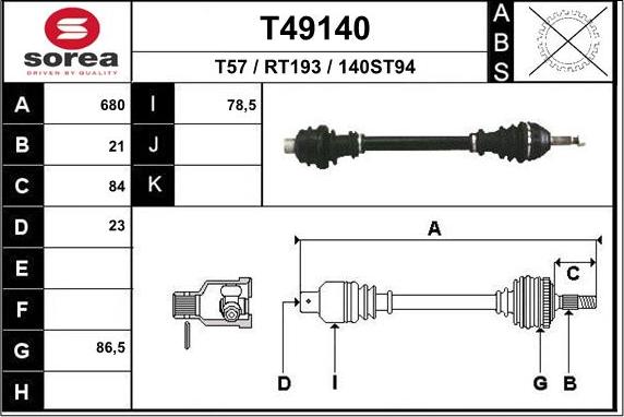 EAI T49140 - Приводной вал autospares.lv