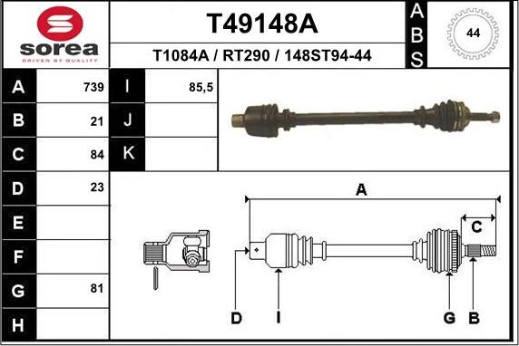 EAI T49148A - Приводной вал autospares.lv