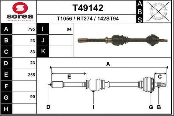 EAI T49142 - Приводной вал autospares.lv