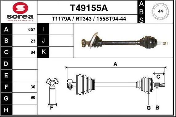 EAI T49155A - Приводной вал autospares.lv